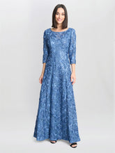 Gina Bacconi Susanna Rosette Maxi Dress With 3/4 Illusion Sleeves