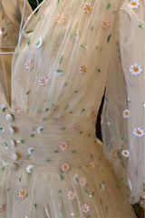 Blue and Yellow Daisy Floral Tea Length Dress