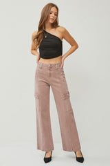 Hazel Blues® |  RISEN High Rise Wide Leg Cargo Jeans