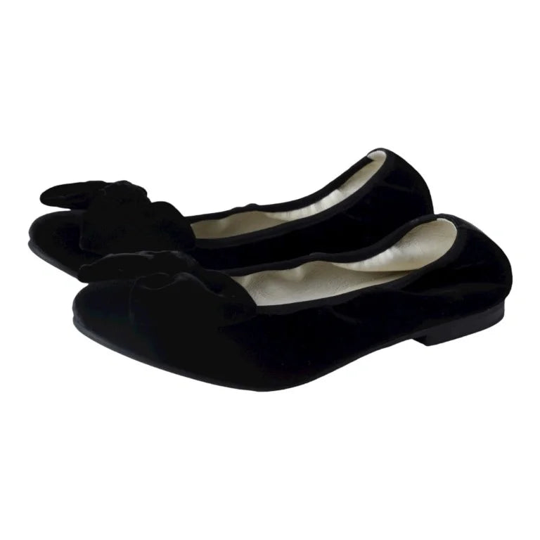 1466 - Black Velvet Flats for Girl by London Kids