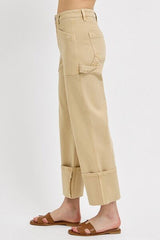 Hazel Blues® | RISEN High Rise Wide Straight Cuffed Patch Jeans
