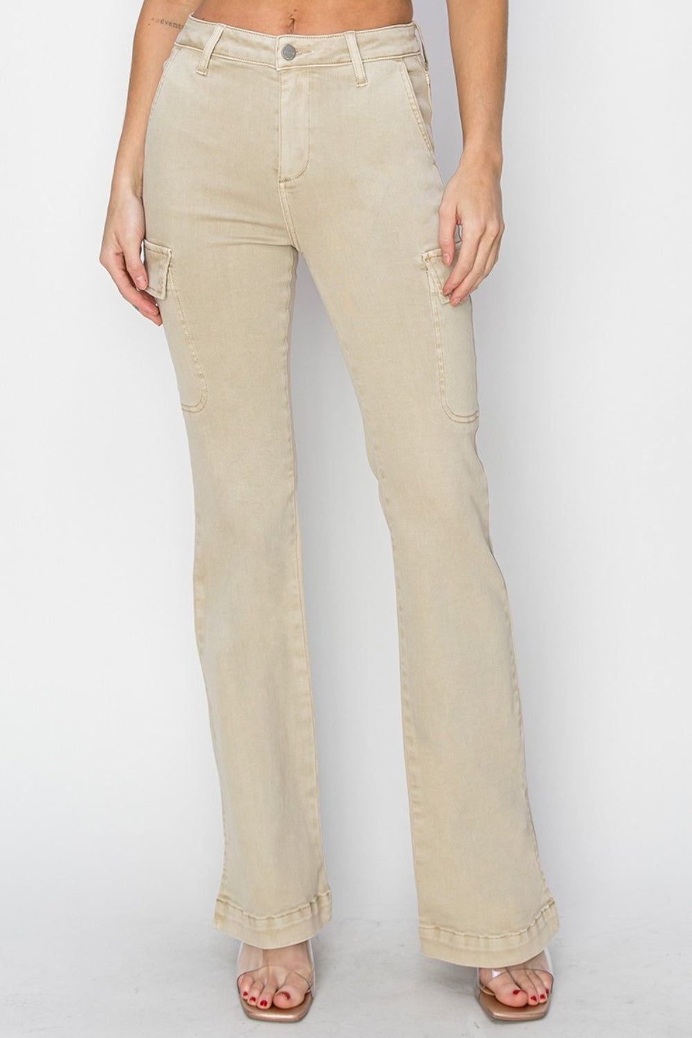 Hazel Blues® |  RISEN High Rise Side Slit Cargo Bootcut Jeans