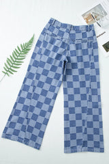 Hazel Blues® |  Checkered Wide Leg Jeans with Pockets