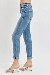Hazel Blues® |  Risen High Rise Cropped Roll Up Jeans