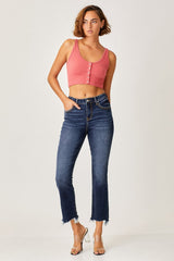 Hazel Blues® |  Risen Frayed Hem Cropped Straight Jeans