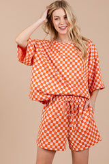 Hazel Blues® |  Ces Femme Checkered Round Neck Top and Shorts Set