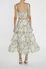 true Decadence Maisie Co-ord Pale-Blue Flower Organza Wrap Bust Crop-Top