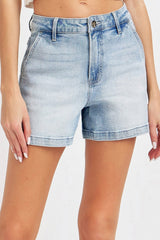 Hazel Blues® |  Risen High Rise Denim Shorts