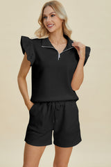 Hazel Blues® |  Double Take Texture Flounce Sleeve Top and Shorts Set