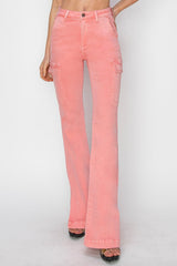Hazel Blues® |  RISEN High Rise Side Slit Cargo Bootcut Jeans
