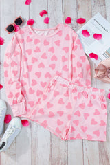 Hazel Blues® |  Heart Print Long Sleeve Top and Shorts Lounge Set