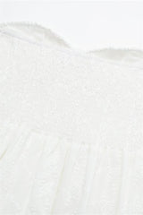 Bow Tie White Embroidery Short Dress with Button