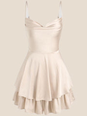 Cowl Neck Dusty Blue Ruffles Short Princess Dress