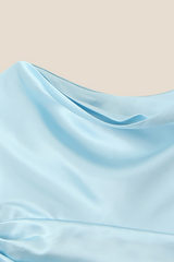 Cowl Neck Light Blue Ruched Bodycon Short Dress