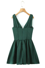 Dark Green V Neck Empire Short Dress