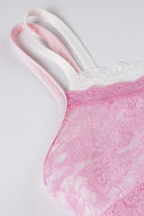 Pink Lace Straps Fitted Long Dress