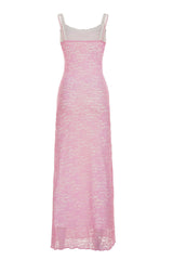 Pink Lace Straps Fitted Long Dress