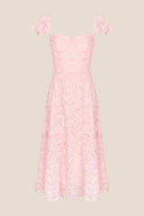 Flare Sleeves Pink Ruched A-line Long Dress