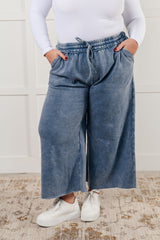 Hazel Blues® |  In or Out Wide Leg Cropped Pants in Dusty Blue