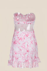 Cute Pink Print Mini Dress with Bow