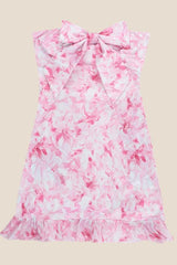 Cute Pink Print Mini Dress with Bow