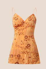 Orange Beaded Straps Fitted Mini Dress