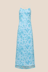 Pink Beaded Flowers Fitted Long Dress