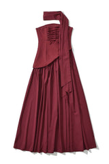 Pink Crepe Bodice Gathered Long Dress