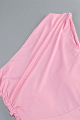 One Shoulder Pink Back Tie Fitted Long Dress