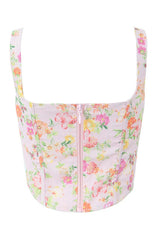 Pink Floral Print Long Dress with Boning