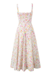 Pink Floral Print Long Dress with Boning