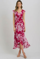 Gina Bacconi Red and White Marilyn Floral Print  Yoryu Dress
