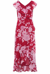 Gina Bacconi Red and White Marilyn Floral Print  Yoryu Dress