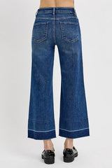 Hazel Blues® | RISEN Tummy Control High Rise Crop Wide Hem Jeans