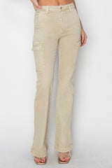 Hazel Blues® |  RISEN High Rise Side Slit Cargo Bootcut Jeans