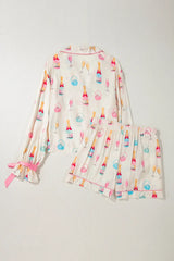 Hazel Blues® |  Bow Printed Collared Neck Top and Drawstring Shorts Lounge Set