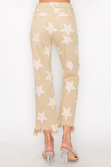 Hazel Blues® |  RISEN High Rise Star Printed Frayed Hem Jeans