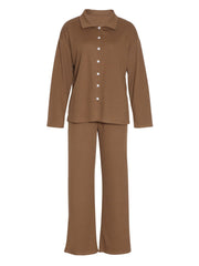 Hazel Blues® |  Collared Neck Long Sleeve Top and Drawstring Pants Set