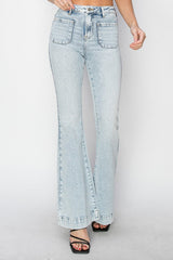 Hazel Blues® |  Risen High Rise Front Patch Pocket Flare Jeans