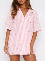 Hazel Blues® |  Valentine's Day Printed Collared Neck Short Sleeve Top and Shorts Set