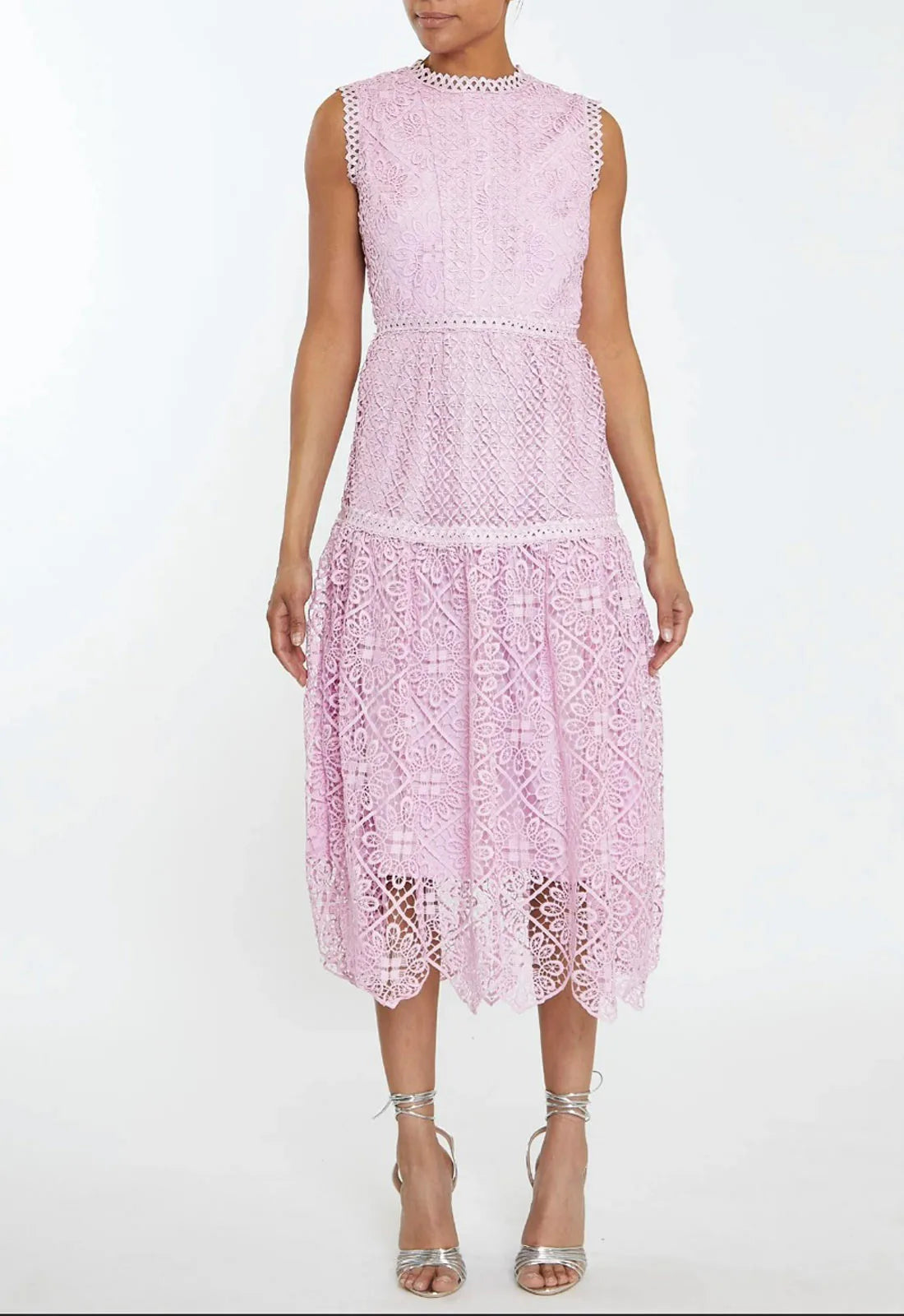True Decadence Natalia Candy-Pink Mixed Lace Peplum Midi-Dress