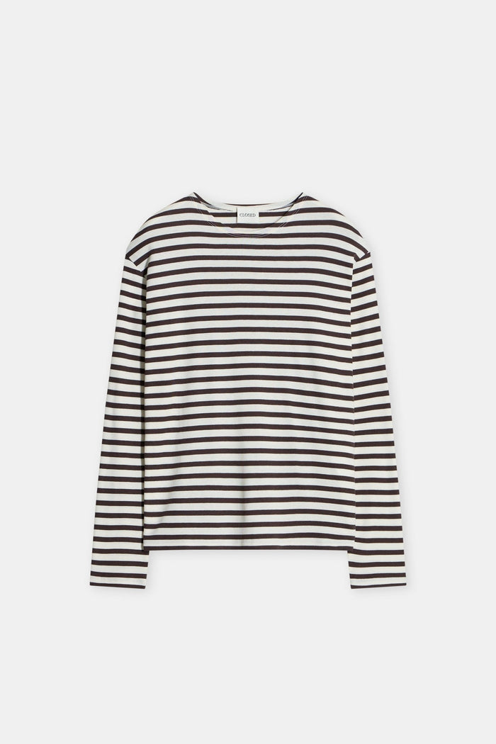 Striped Cotton Longsleeve in Mahagony Brown